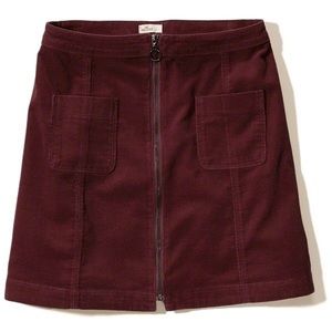 Front Zip Corduroy A-Line Skirt: Maroon/ Red